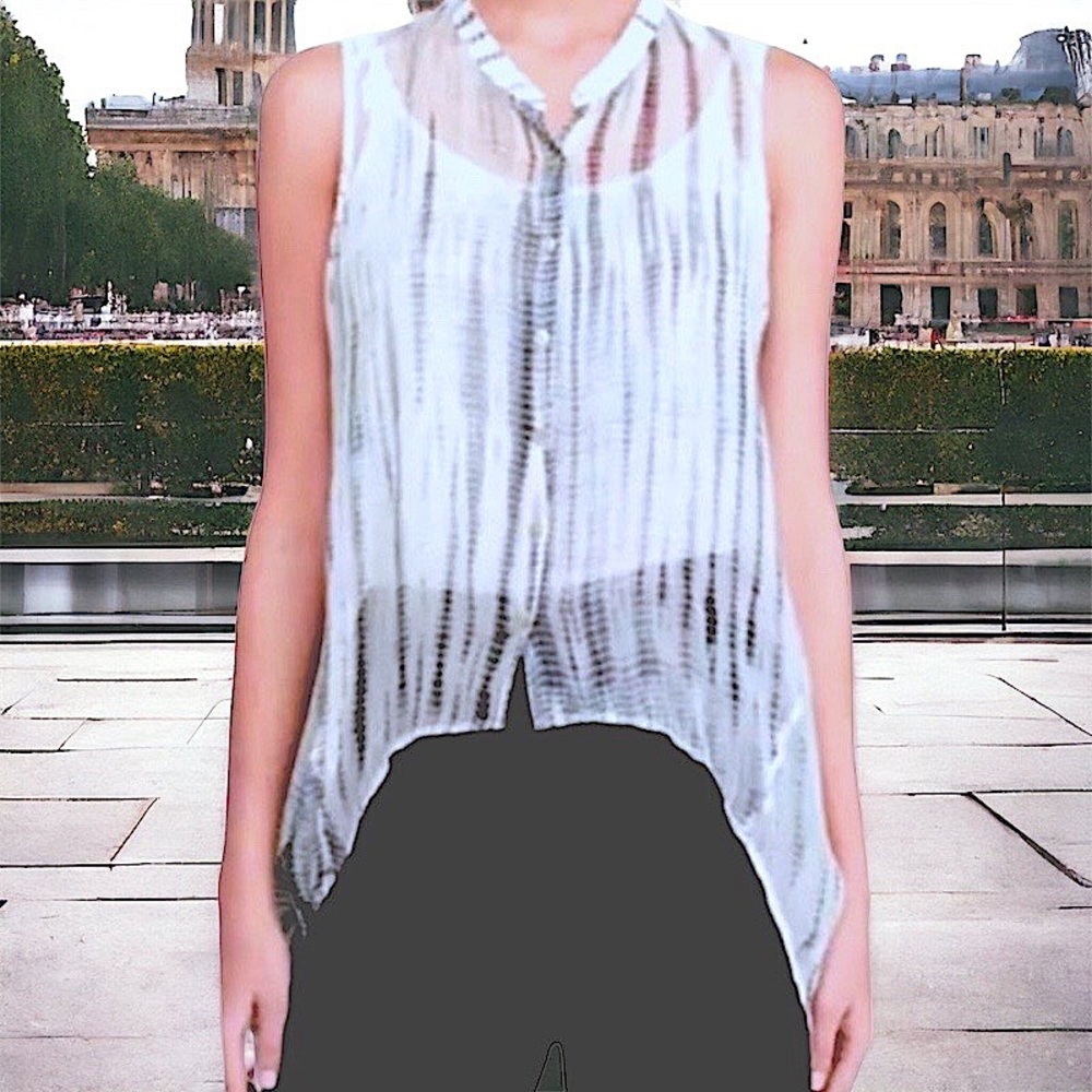 $278 Eileen Fisher 100% Silk Shibori Buttondown Top Petite P P2 P4 Hand Dyed NWT